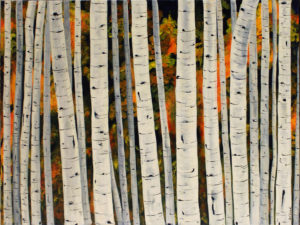 Birch Trees in fall acrylic painting deep canvas 3' x 4'