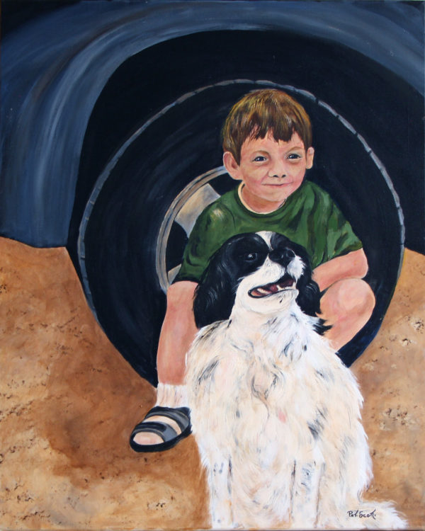 Boy and his dog acrylic painting deep canvas