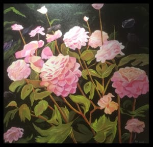 Dahlias on the Seawall - Framed Acrylic Painting - Deep Canvas - 3' by 3'